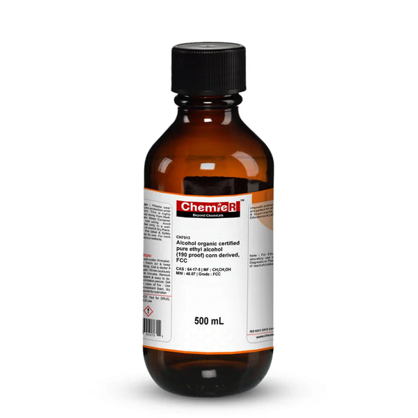 Alcohol Organic Certified Pure Ethyl Alcohol (190 Proof) CORN Derived, FCC